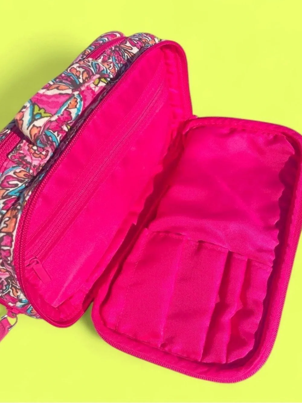 Vera Bradley Sunburst Floral dual pocket cosmetic makeup toiletry bag